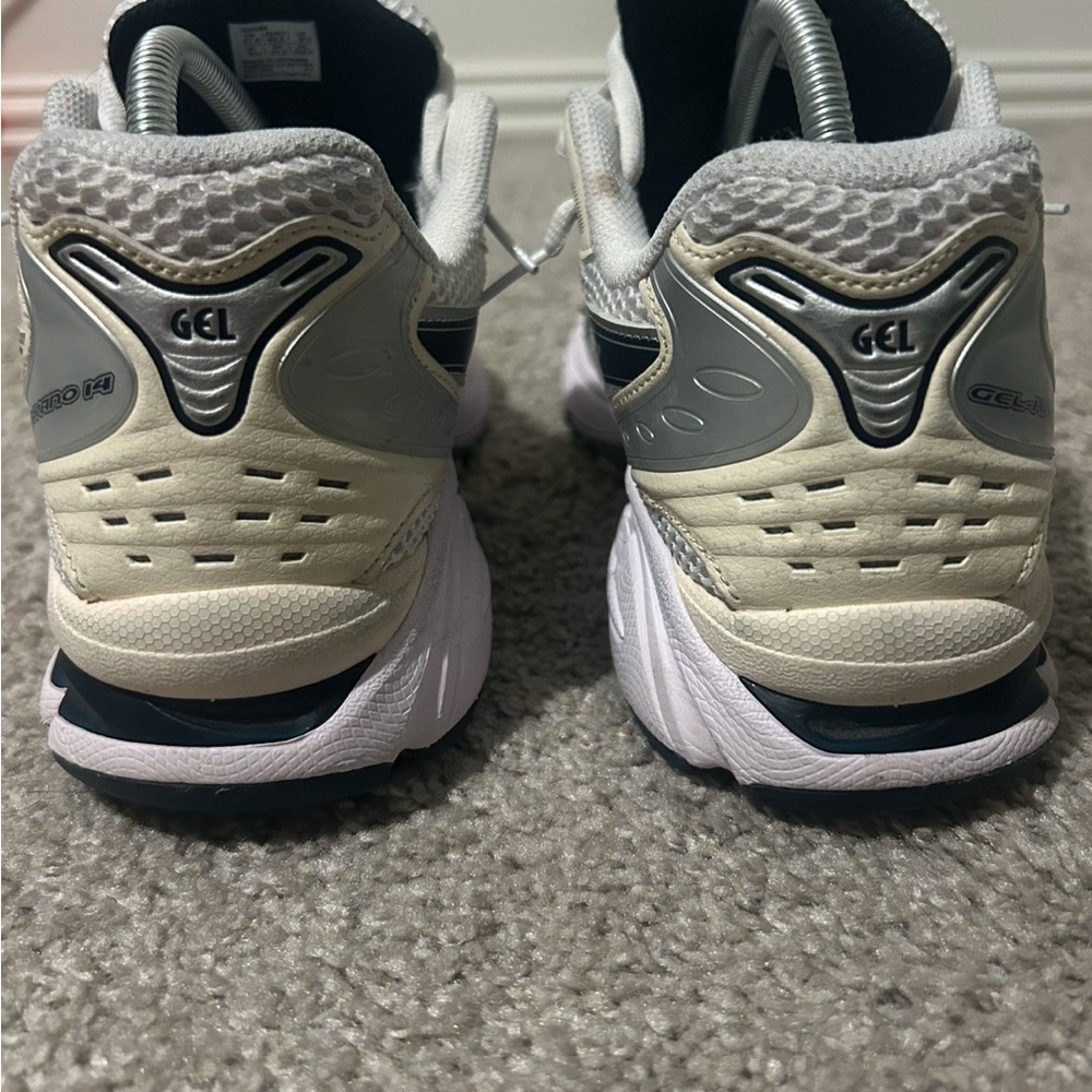 ASICS Gel-Nimbus 14 Cream and Gray Running Shoes
